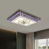 Modern Clear Crystal Block Flush Mount Led Ceiling Light Fixture With Stainless-Steel Design