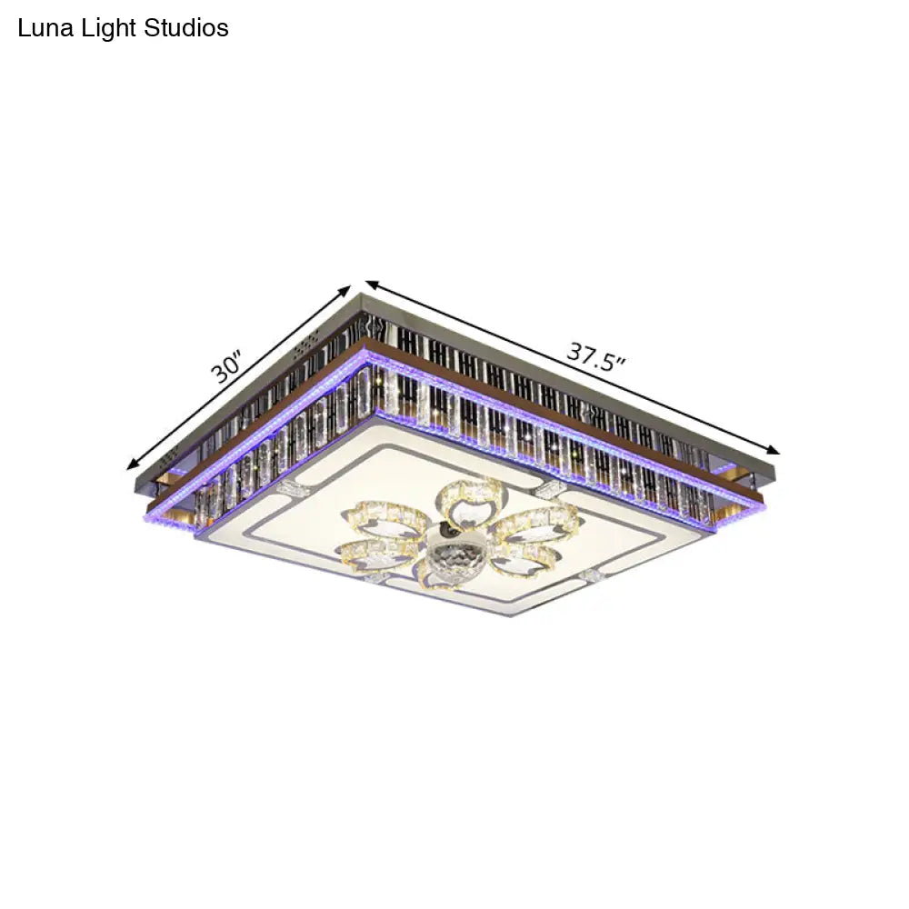 Modern Clear Crystal Block Flush Mount Led Ceiling Light Fixture With Stainless-Steel Design