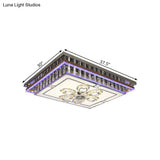 Modern Clear Crystal Block Flush Mount Led Ceiling Light Fixture With Stainless-Steel Design