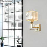 Modern Clear Crystal Block Wall Sconce Light With Gold Finish Ideal For Bedroom Lighting