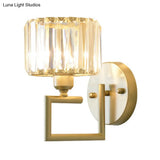 Modern Clear Crystal Block Wall Sconce Light With Gold Finish Ideal For Bedroom Lighting