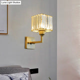 Modern Clear Crystal Block Wall Sconce Light With Gold Finish Ideal For Bedroom Lighting