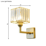 Modern Clear Crystal Block Wall Sconce Light With Gold Finish Ideal For Bedroom Lighting