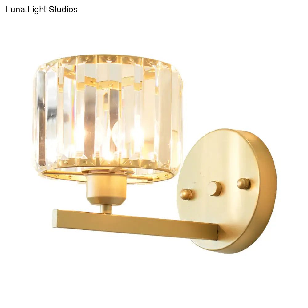 Modern Clear Crystal Block Wall Sconce Light With Gold Finish Ideal For Bedroom Lighting
