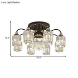 Modern Clear Crystal Ceiling Light With Black Scroll Arms And 6/11 Cylindrical Heads