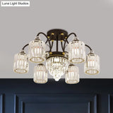 Modern Clear Crystal Ceiling Light With Black Scroll Arms And 6/11 Cylindrical Heads