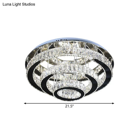 Modern Clear Crystal Ceiling - Mounted Led Flush Light For Dining Room With Stainless Steel Finish