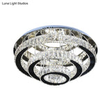 Modern Clear Crystal Ceiling - Mounted Led Flush Light For Dining Room With Stainless Steel Finish