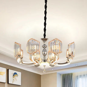 Modern Clear Crystal Chandelier - Starburst Pendant Light Fixture (8 Lights) For Bedroom Chrome