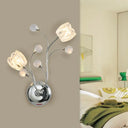 Modern Clear Crystal Chrome Wall Lamp With Swirling Arm And Flower Shade- 2 Bulbs Surface Sconce
