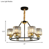 Modern Clear Crystal Cylinder Hanging Light Kit - Black Chandelier With 4/6/8 Lights For Living Room