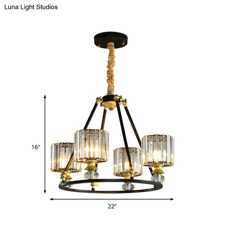 Modern Clear Crystal Cylinder Hanging Light Kit - Black Chandelier With 4/6/8 Lights For Living Room