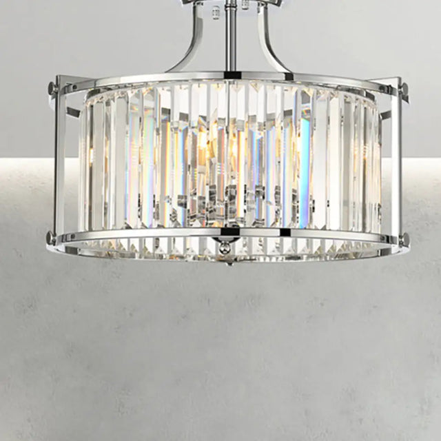 Modern Clear Crystal Drum Ceiling Light - 4 - Light Chrome Semi Flushmount