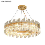 Modern Clear Crystal Drum Chandelier - Elegant 8/12 Light Gold Led Ceiling Lamp Ideal For Living