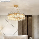 Modern Clear Crystal Drum Chandelier - Elegant 8/12 Light Gold Led Ceiling Lamp Ideal For Living