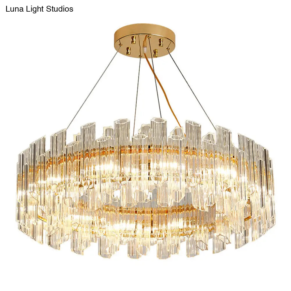 Modern Clear Crystal Drum Chandelier - Elegant 8/12 Light Gold Led Ceiling Lamp Ideal For Living