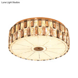 Modern Clear Crystal Drum Flush Light Fixture With 6 Bulbs - Elegant Bedchamber Ceiling Lamp