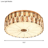 Modern Clear Crystal Drum Flush Light Fixture With 6 Bulbs - Elegant Bedchamber Ceiling Lamp