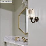 Modern Clear Crystal Drum Wall Lamp With Metal Curved Arm - Black Sconce Light Fixture