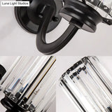Modern Clear Crystal Drum Wall Lamp With Metal Curved Arm - Black Sconce Light Fixture