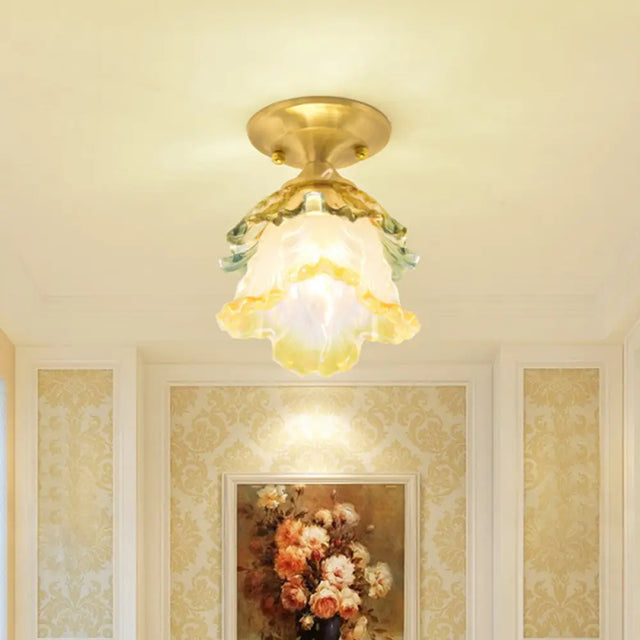 Modern Clear Crystal Floral Ceiling Lamp - 1 Light Brass Finish / B