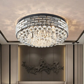 Modern Clear Crystal Flute Flush Mount Drum Ceiling Lamp - 7 Heads