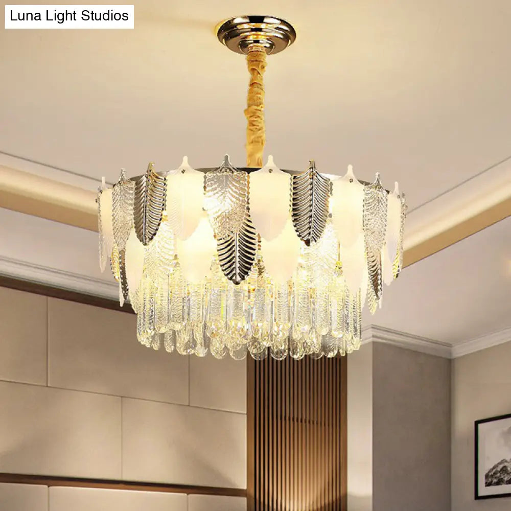 Modern Clear Crystal Leaf Pendant Chandelier - Stylish Suspension Light For Living Room