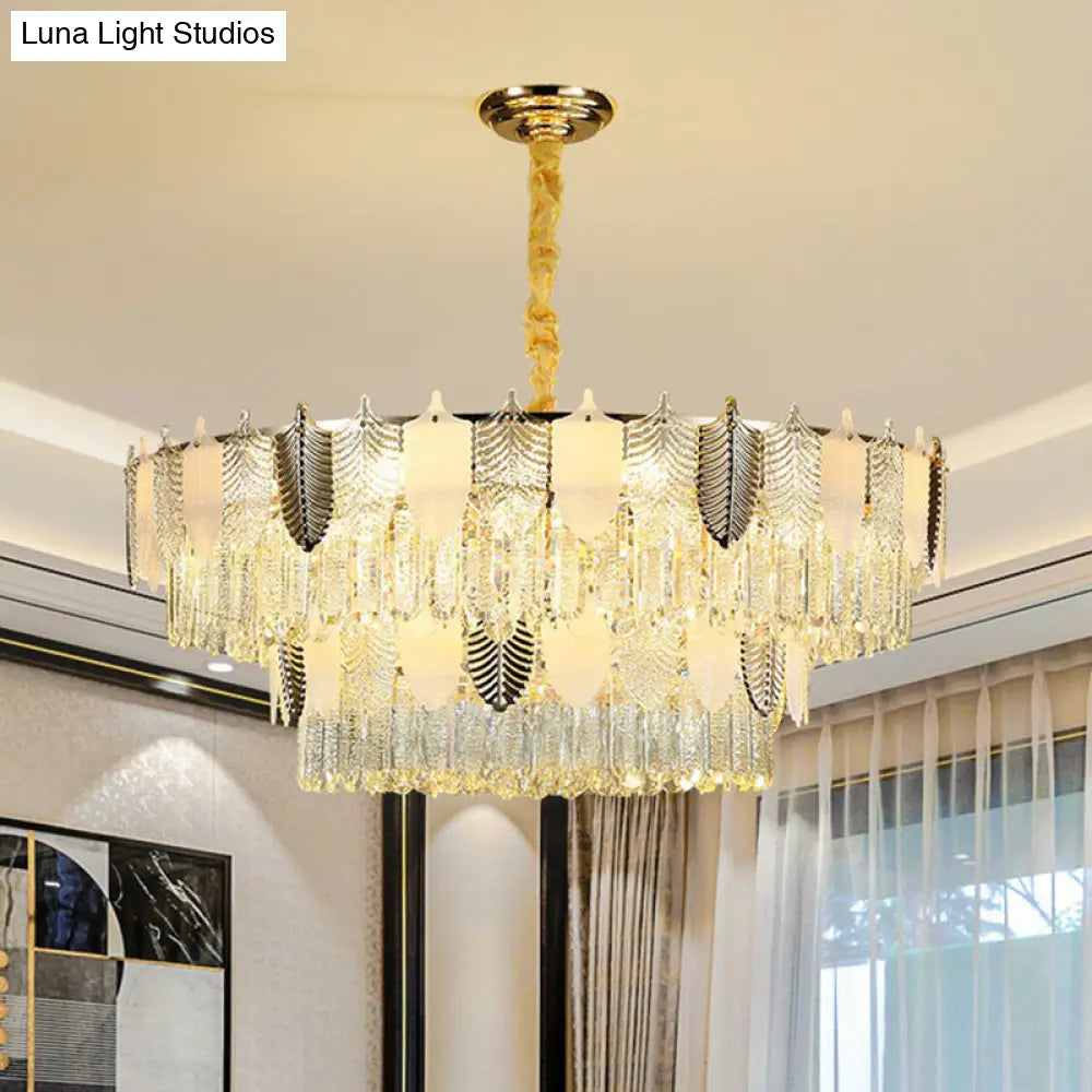 Modern Clear Crystal Leaf Pendant Chandelier - Stylish Suspension Light For Living Room