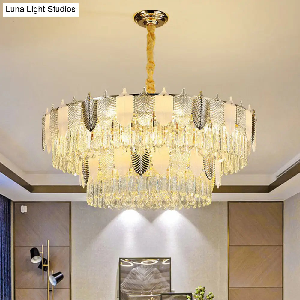 Modern Clear Crystal Leaf Pendant Chandelier - Stylish Suspension Light For Living Room
