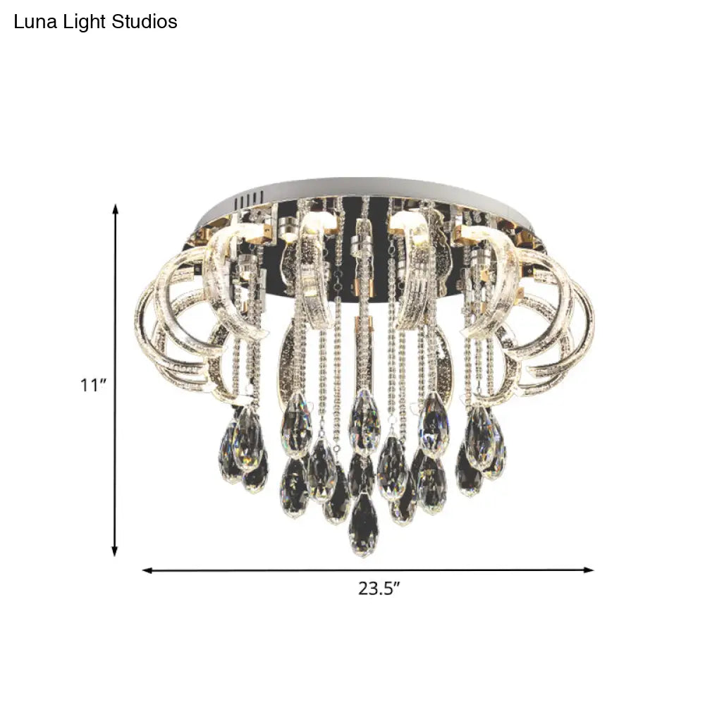Modern Clear Crystal Led Bedroom Flush Mount Fixture With Arched Design
