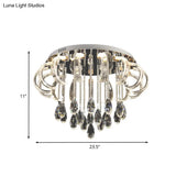 Modern Clear Crystal Led Bedroom Flush Mount Fixture With Arched Design