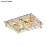 Modern Clear Crystal Led Ceiling Light Fixture With Flower Design For Bedroom - Rectangle Mount
