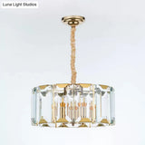 Modern Clear Crystal Panel Drum Pendant Lamp With 6 Lights - Dining Room Chandelier