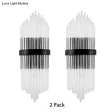 Modern Clear Crystal Prism Wall Sconce Light With Metal Square Backplate In Black 1/2-Pack