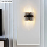 Modern Clear Crystal Prism Wall Sconce Light With Metal Square Backplate In Black 1/2-Pack