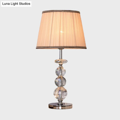Modern Clear Crystal Reading Lamp - Single Bulb Beige/Coffee Night Table Lighting With Braided Trim