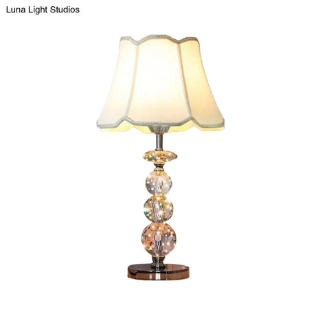 Modern Clear Crystal Reading Lamp - Single Bulb Beige/Coffee Night Table Lighting With Braided Trim