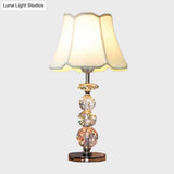 Modern Clear Crystal Reading Lamp - Single Bulb Beige/Coffee Night Table Lighting With Braided Trim