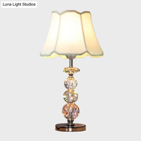 Modern Clear Crystal Reading Lamp - Single Bulb Beige/Coffee Night Table Lighting With Braided Trim