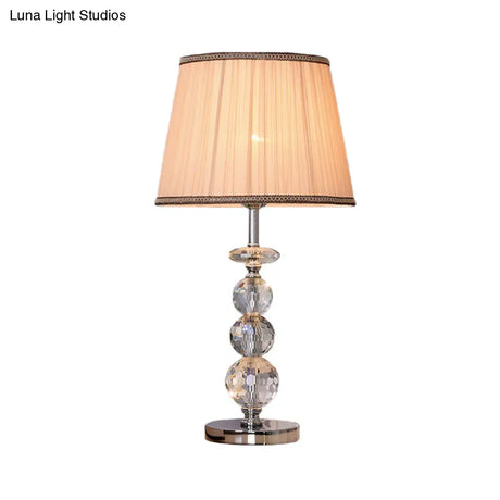 Modern Clear Crystal Reading Lamp - Single Bulb Beige/Coffee Night Table Lighting With Braided Trim