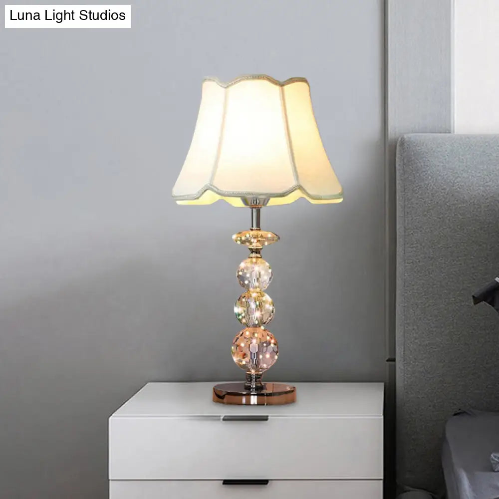 Modern Clear Crystal Reading Lamp - Single Bulb Beige/Coffee Night Table Lighting With Braided Trim