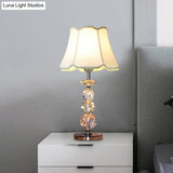 Modern Clear Crystal Reading Lamp - Single Bulb Beige/Coffee Night Table Lighting With Braided Trim