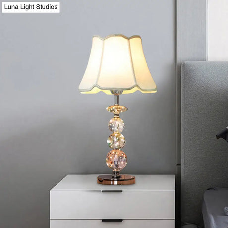 Modern Clear Crystal Reading Lamp - Single Bulb Beige/Coffee Night Table Lighting With Braided Trim