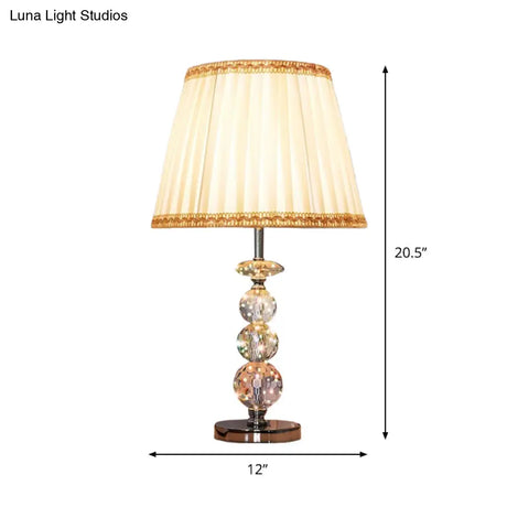 Modern Clear Crystal Reading Lamp - Single Bulb Beige/Coffee Night Table Lighting With Braided Trim