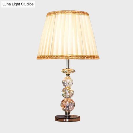 Modern Clear Crystal Reading Lamp - Single Bulb Beige/Coffee Night Table Lighting With Braided Trim