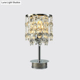 Modern Clear Crystal Tassel Desk Lamp With Metallic Base - 2 Bulbs Night Table Light