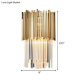 Modern Clear Crystal Tiered 2-Bulb Golden Wall Sconce Light - 8/12 W Metal