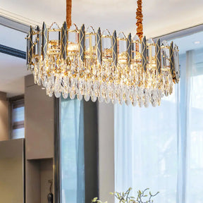 Modern Clear Crystal Tiered Oblong Island Light Fixture - 10 Ceiling Pendant