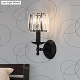 Modern Clear Crystal Wall Lamp: 1-Head Bedside Sconce Light In Black Curved/Straight Arm
