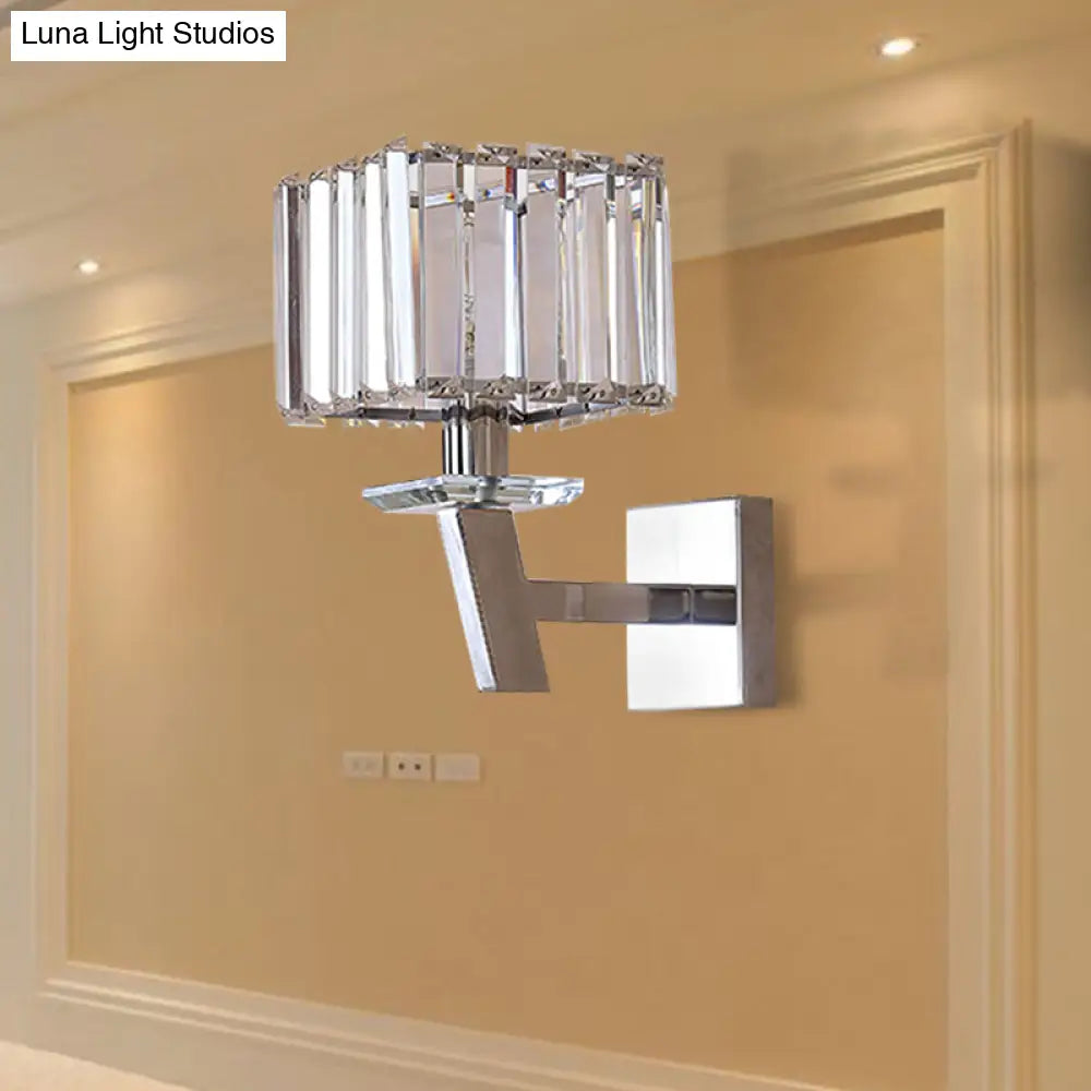Modern Clear Crystal Wall Light - Stylish 1 Chrome Sconce For Corridor